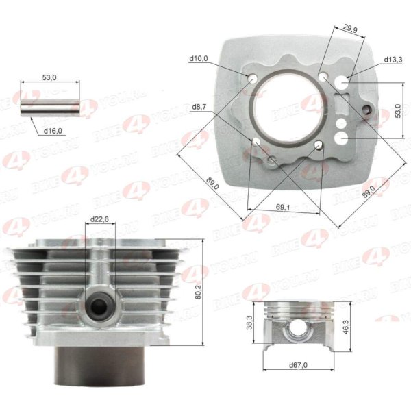 ЦПГ (поршневая) 167FMM (CG250) (67*65) (89,3/88,65/80,1/16) 250см3 ZS X-TECH