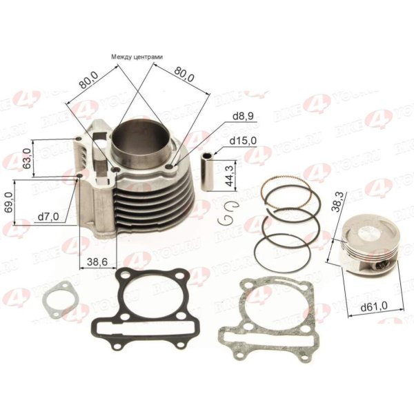 ЦПГ (поршневая) d=61mm 161QMK-B2 200см3 с реверсом (80/80/69/15)