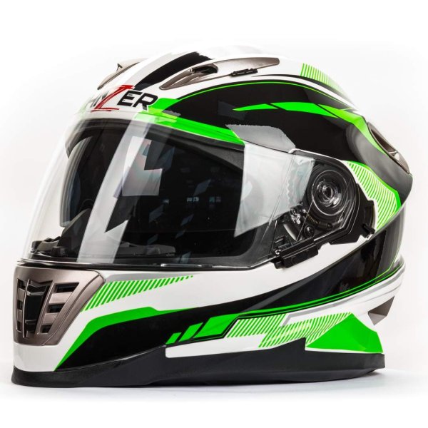 Шлем мото интеграл HIZER B599 #1 (M)  white/green (2 визора)