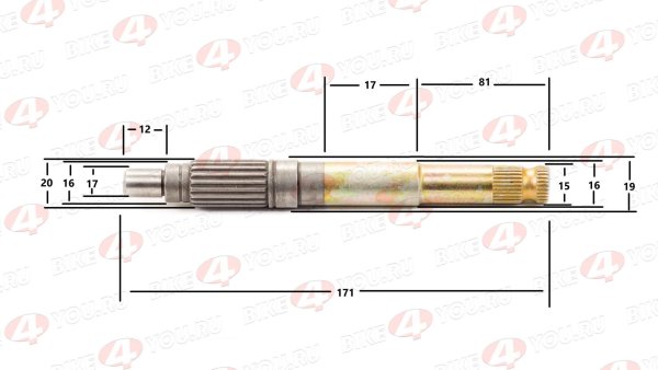 Вал кикстартера голый 162FMJ,164FML,166FML,166FMM,167FMM,170FMM (CGN/NT/CBN/CBB)