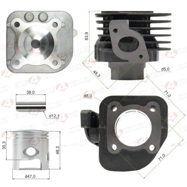 ЦПГ (поршневая) d=47mm 1E40QMB (Stels QJ50) (62,5/62,6/64/12) 70см3 (+головка) 