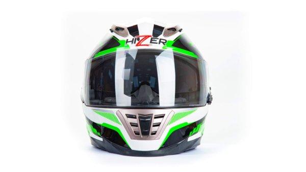 Шлем мото интеграл HIZER B599 #1 (M)  white/green (2 визора)