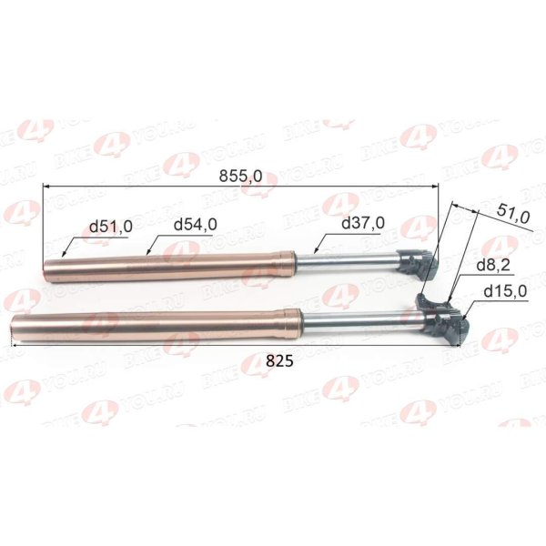 Амортизатор L=825 передний (перья, компл.) d51x54 CRF 250/KAYO K1/BSE J1/J2
